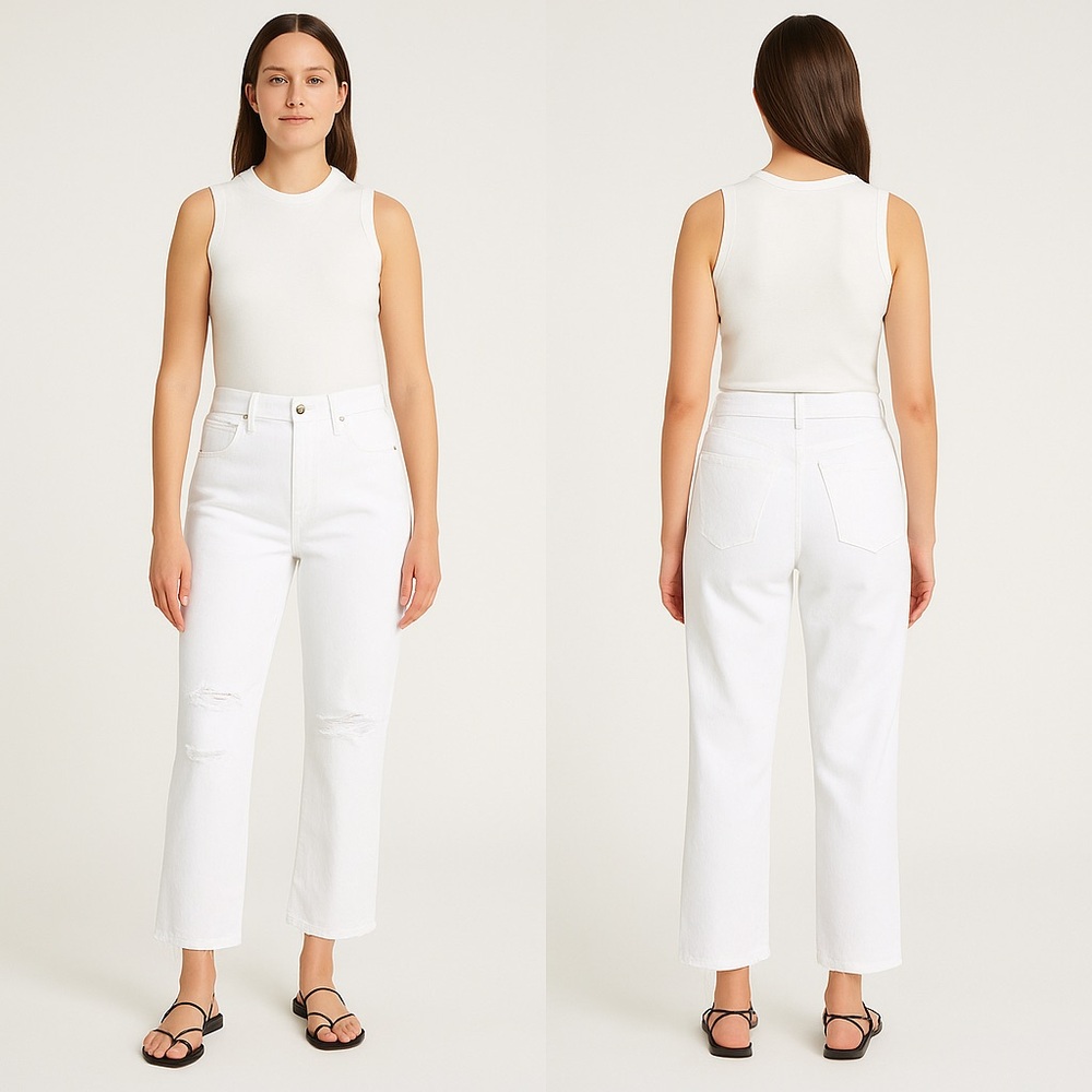Frame Denim Le Hollywood Crop Jeans With Stagger Hem White